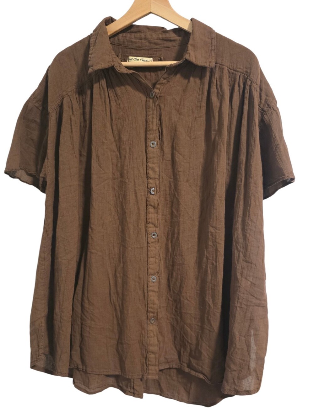 We The Free By Free People Float Away 100% Cotton Button-Up Boho Shirt Brown SzM